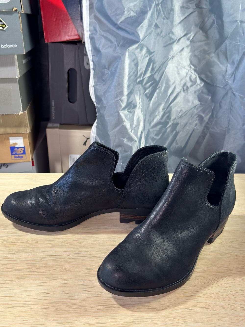 Sorel Black Cutout Leather Ankle Booties